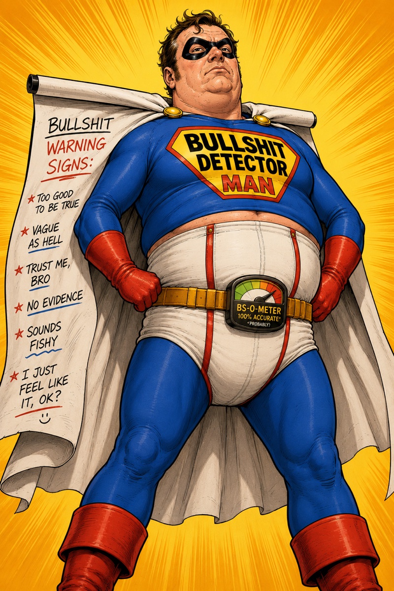 Bullshit Detector Man comic illustration
